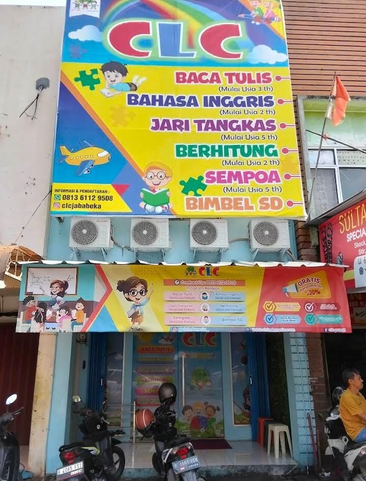 cartoon style modern kids learning center in a mall setting in Jakarta, bright and colorful